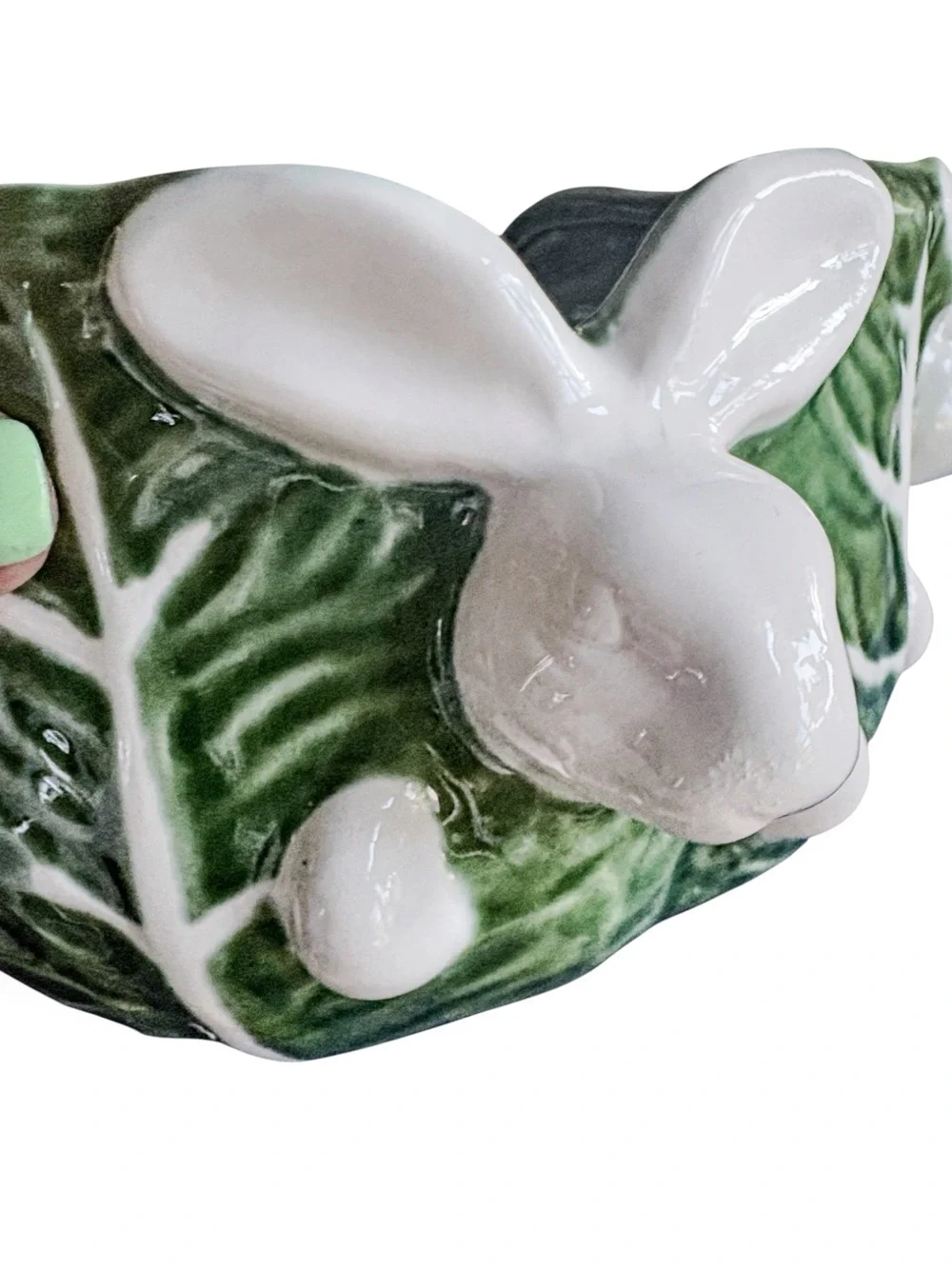 Vintage Maxcera Cabbages Bunny Planter | Green Ceramic Rabbit Cachepot